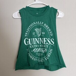Guinness Beer Logo Mens Graphic Tank Top Shirt Size Small Muscle Tee Cut Green